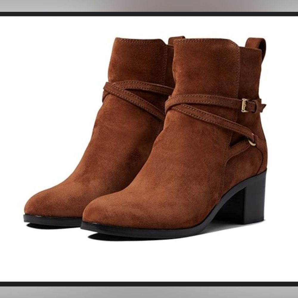 NWOB Rag & Bone Brown Suede Leather Hazel Strappy Buckle Stacked Heel Boot Sz 38